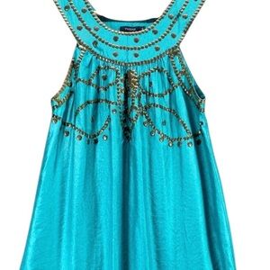Theme Dress Women  Blue Embellished Sleeveless Nylon Lined Shift Medium